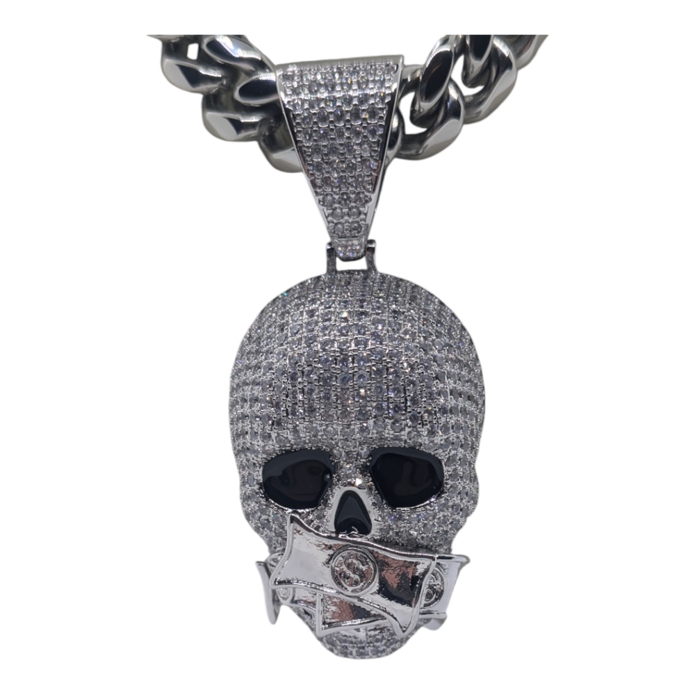 ☠️ Sterling silver Skull Head with Stainless steel necklace - Picture 8 of 9